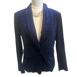 Allegra K Blue Velvet Blazer – NWT – XS – Extra Button – Shoulder Pads – Pockets